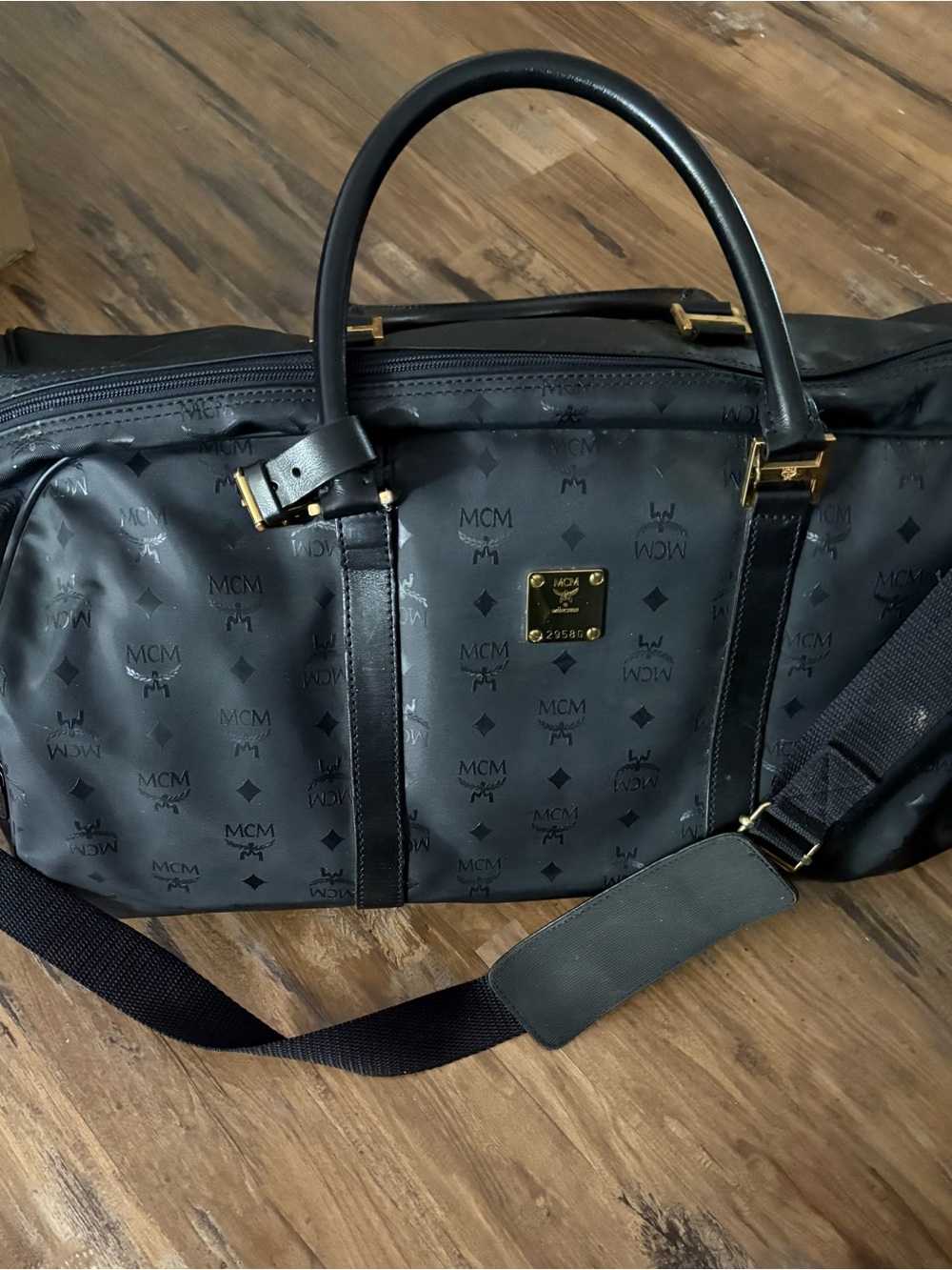 MCM Black Monogram Canvas Duffel with Gold-Tone Hardware